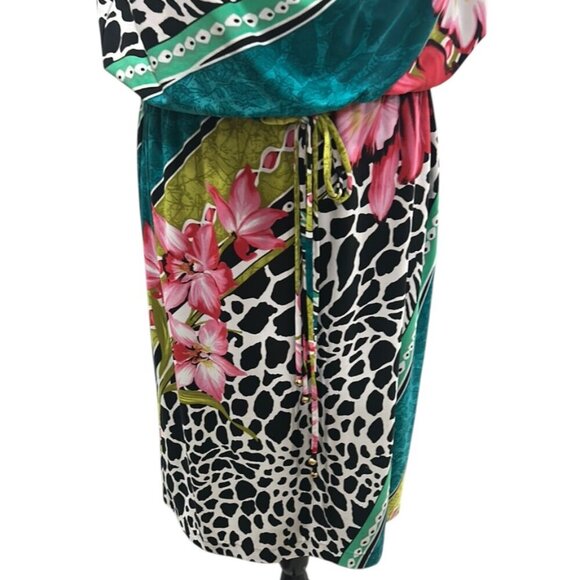 Muse x Boston Proper Tropical Abstract Midi Dress Tie Waist Size 16 - Picture 3 of 12